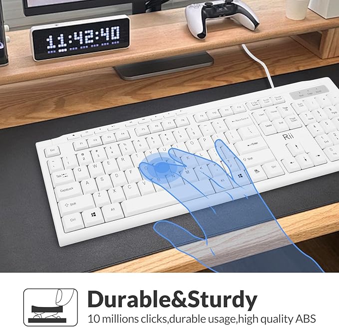 Rii RK907 Ultra-Slim Compact USB Wired Keyboard for Mac and PC,Windows 10/8 / 7 / Vista/XP(White)