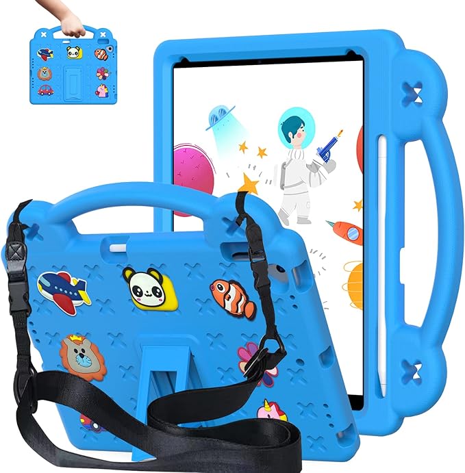 AKABEILA Compatible with Xiaomi Redmi Pad Pro 12.1 2024 Tablet Case, Kids Friendly Universal Lightweight Shockproof Protective Case with Shoulder Strap & Stand Handle Sky Blue