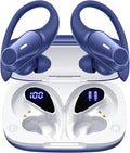 Active Noise Cancelling Wireless Earbuds Bluetooth Headphones 80H Playtime Ear Buds with Power Display Case Hi-Res Sound & Clear Calls Over Ear Hooks Earphones for Sports Running Gym Workout Blue