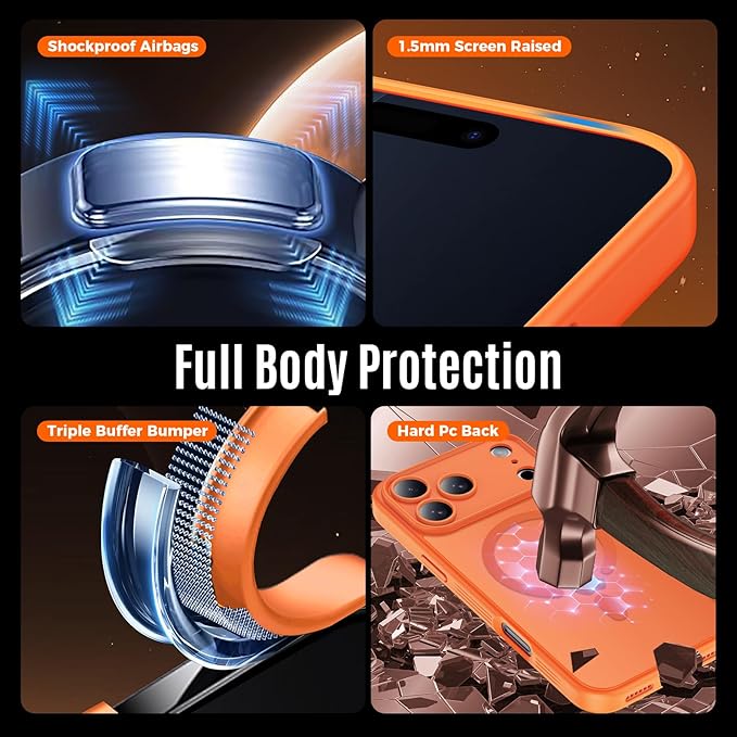 Symcele Designed for iPhone 17 Pro Case, Compatible with MagSafe, [Camera Protection] [15FT Military Drop Protection] Shockproof Translucent Matte Anti-Slip Phone Case, 6.3", Cosmic Orange