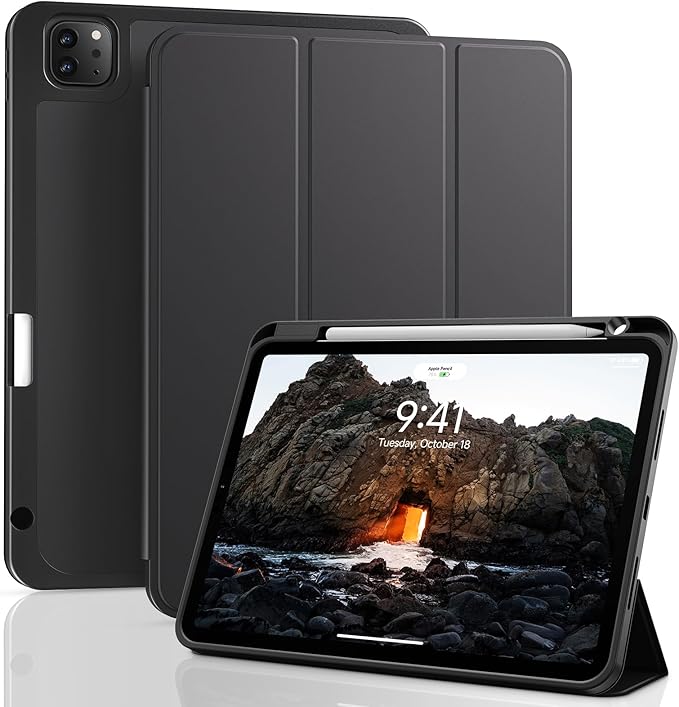 ZOVEEK iPad Pro 11 Inch Case 4th/3rd/2nd/1st Generation (2022/2021/2020/2018) with Pencil Holder, Magnetic Smart Cover with Stand, Supports 2nd Gen Pencil Charging, Auto Wake/Sleep (Black)