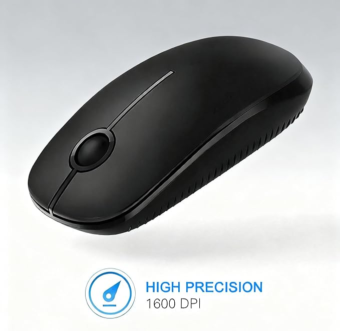 Unipows Wireless Mouse - 2.4G Slim Portable Computer Mouse with Nano Receiver, Less Noise Mobile Optical Mice for Notebook, PC, Laptop, Computer, Mac (Black)