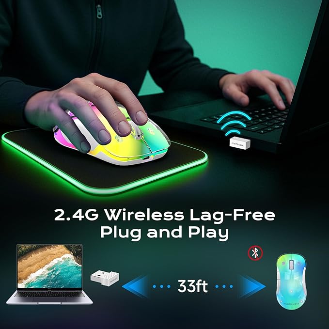memzuoix 2.4G LED Wireless Mouse, Rechargeable Ergonomic Mouse with Detachable Cover, 1400 DPI Portable Optical Computer Mouse with USB Receiver for Laptop, PC, Desktop and MacBook, 5 Buttons-Green