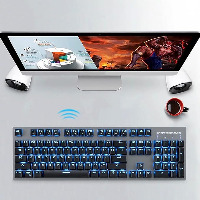 MOTOSPEED 2.4GHz Wireless/USB Wired Mechanical Keyboard 104Keys Led Backlit Brown Switches Gaming Keyboard for Gaming and Typing,Compatible for Mac/PC/Laptop