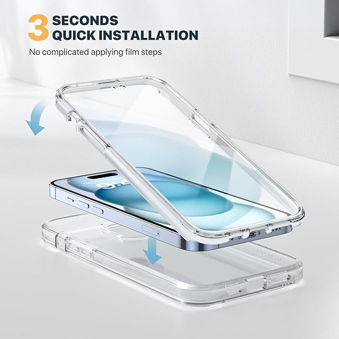 Diaclara Designed for iPhone 15 Plus Case 6.7'', Full Body Rugged Case w/Built-in Touch Sensitive Anti-Scratch Screen Protector+9H Glass Camera Lens Protector, Clear