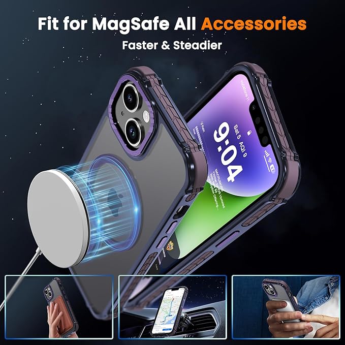 DEERLAMN Strong Magnetic Case for iPhone 15 6.1-Inch,[Compatible with Magsafe][Military Grade Drop Protection] Translucent Matte Shockproof Protective Phone Cover-Frosted Purple
