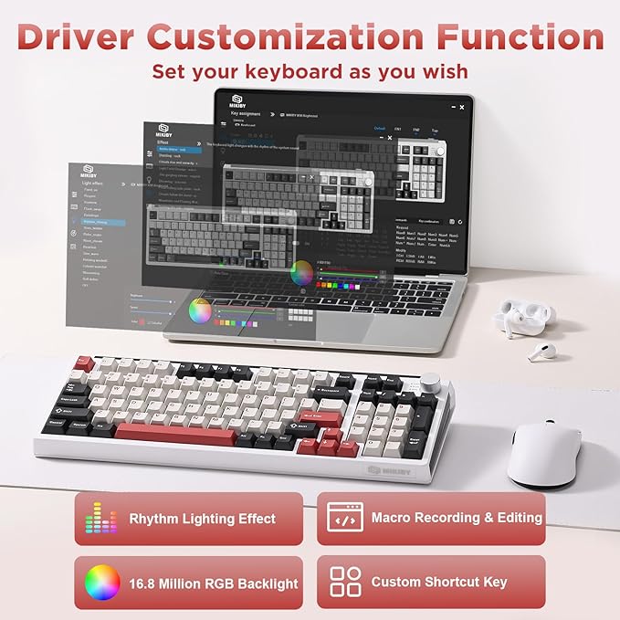 K98 Wireless Mechanical Keyboard,Tri-Mode BT5.0/2.4GHz/USB-C Hot Swappable Custom Keyboard,Gasket Structure,RGB Backlit Gaming Keyboard for Win & Mac(White&Red,Milk-V2 Switch)