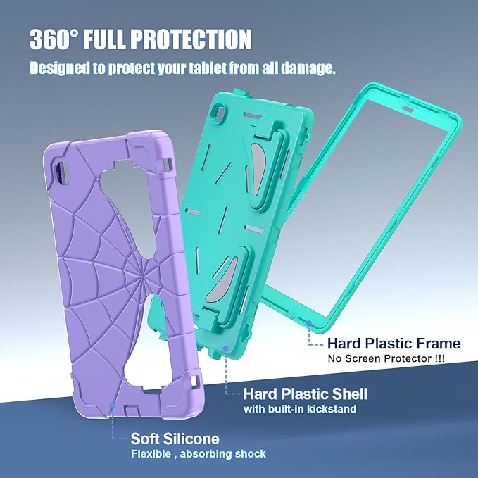 AKABEILA Compatible with Samsung Galaxy Tab A7 Lite 8.7 inch T225/T220(2021) Tablet Case，Lightweight Shockproof Rugged Protective Cover with Kickstand for Kids Children Boys Babies Purple Mint Green