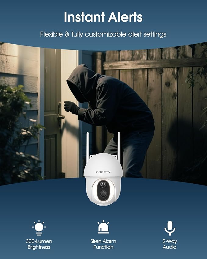 ARCCTV 4G LTE Cellular Security Camera Outdoor, Wireless Solar Powered, no WiFi, SIM Card Included, 4MP Color Night Vision, 360° Pan-Tilt, Local/Cloud Storage