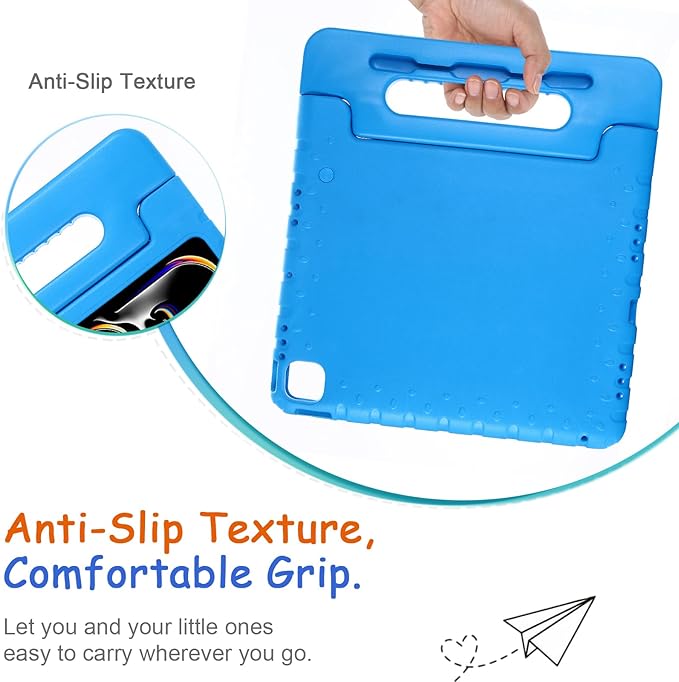 Kids Case for iPad Pro 13" 2025 (M5) 2024 (M4) & iPad Air 13" M4 M3 M2 Shockproof Case with Pencil Holder, Techcircle Handle Stand Light EVA Foam Bumper Protective Rugged Child Proof Cover, Blue