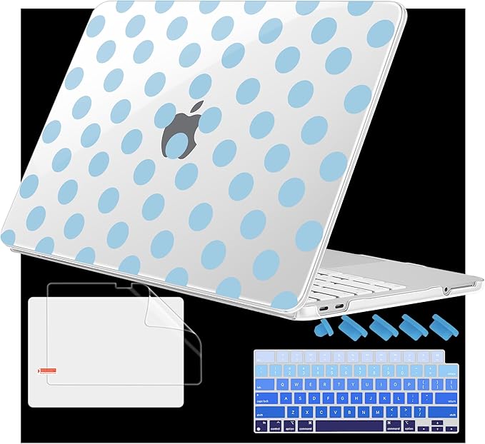 Case for 2026 MacBook Neo 13-inch Laptop with Liquid Retina Display, Release Model A3404, Sturdy Plastic Hard Shell Case + Keyboard Cover + Trackpad Film + Dust Plug, Blue Polka Dots