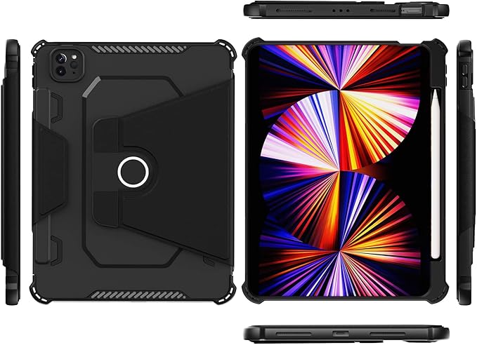 Rotating Case for iPad Pro 11" 4th/3rd/2nd Gen, iPad Pro 11 Smart Cover with Pencil Holder, Techcircle Hybrid TPU+PC Magnetic Cover Soft Bumper Slim Fit Folio Shockproof Protective Case-Black