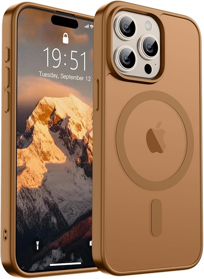 SUPFINE Magnetic for iPhone 15 Pro Max Case (Compatible with MagSafe) (Military Grade Drop Protection) Translucent Matte Shockproof Phone Cover,Brown
