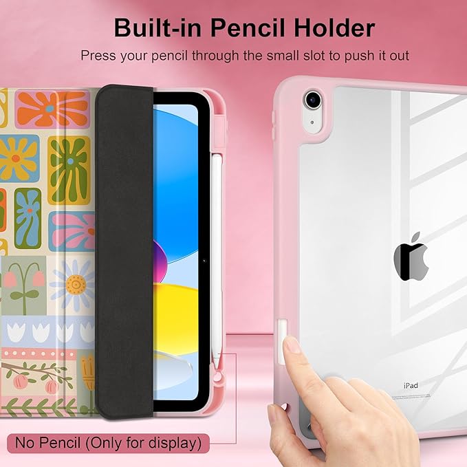 Case for iPad Air 13 inch 2026 M4 2025 M3 2024 M2 Release Slim Lightweight Shockproof Cute Printed Cover with Clear Back TPU Edge Pencil Holder Trifold Stand Auto Wake Sleep, Flower Patchwork