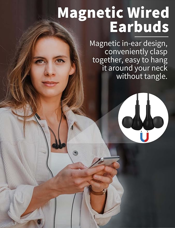 USB C Headphones for Samsung S26 Ultra S25 FE A16 A17,Right Angle Magnetic Wired Earbuds with Mic Control,Stereo Noise Isolation In-Ear Type C Earphone for iPhone 17 Pro Max 17e 16e 16 15 Pixel 10a 9a