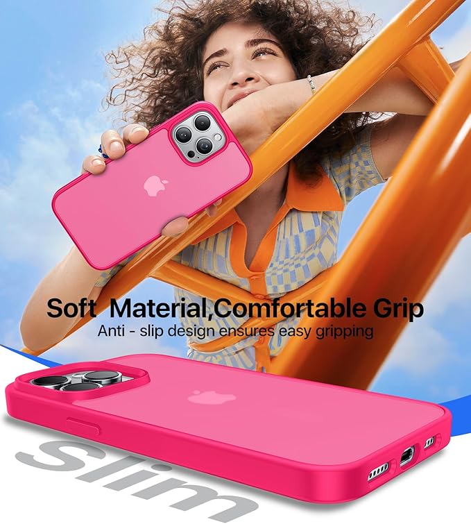 for iPhone 15 Pro Max Case, [Military-Grade Drop Protection][Anti-Yellowing] Shockproof Protective Translucent Matte Cover for iPhone 15 Pro Max Phone Case,Hot Pink