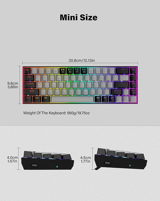 XUANGUI Full RGB Backlit Mechanical Keyboard Wired Metal Computer Key Board, 65% Cute PC Gaming Keyboards Hot Swappable Rainbow Colorful Light Up Leyboard for Typist and Gamer, Work with Mac PS5 Xbox