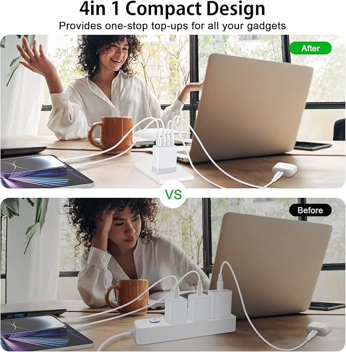 USB Charger Block for iPhone 17e 17 Pro Max Air 16 15 14 13 12 11 XR XS X 8,Samsung Galaxy A17 5G S26 Ultra,Pixel 10a,Fast Charging Station USB Wall Charger Multi USB Port Adapter Plug Cube Travel Box