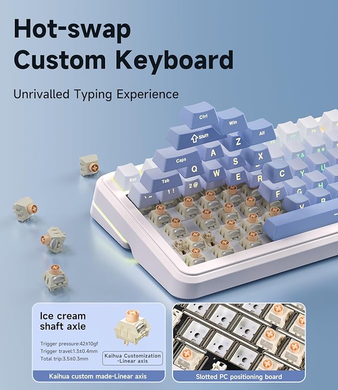 MCHOSE K99 98% Wireless Mechanical Keyboard, Tri-Mode Connection, Compact Gaming Keyboard with Six-Layer Padding Gasket, RGB Backlit,Hot Swappable Custom Keyboard for Mac/PC