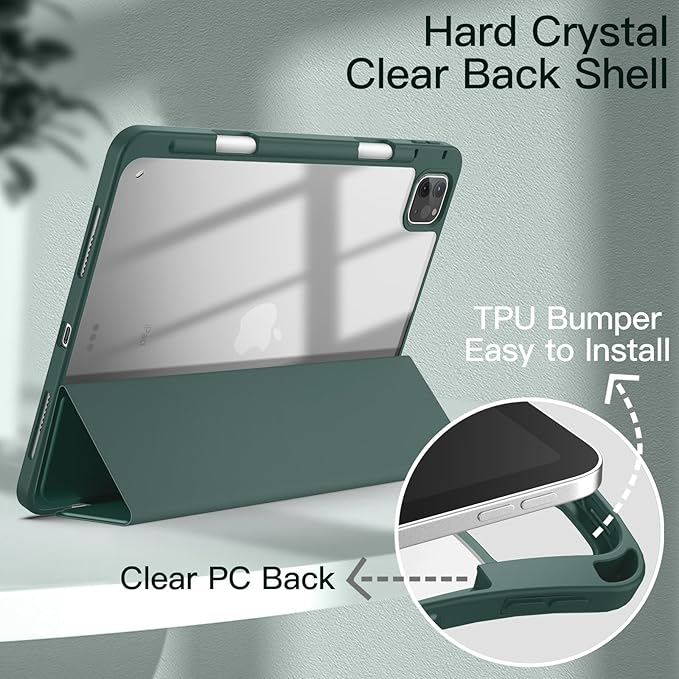 JETech Case ONLY for iPad Pro 11 Inch (2022/2021/2020/2018) with Pencil Holder, Clear Transparent Back Shell Slim Stand Shockproof Tablet Cover, Auto Wake/Sleep (Misty Blue)