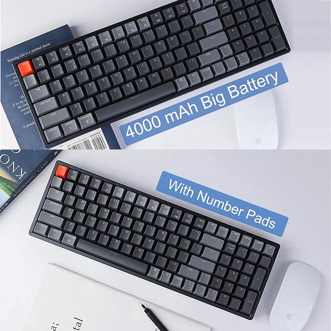 Keychron K4 Bluetooth Wireless Mechanical Keyboard RGB LED Backlit, Hot-swappable Compact 100 Keys USB Wired Computer Gaming Keyboard Aluminum Frame for Mac Windows, Gateron Red Switch