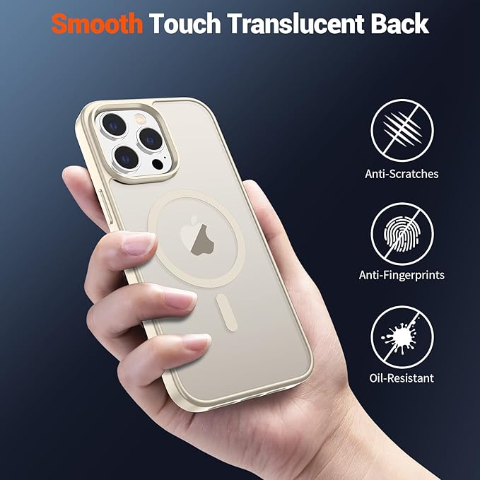 SUPFINE Magnetic for iPhone 14 Pro Case (Compatible with MagSafe) (Military Grade Drop Protection) Slim Translucent Matte Shockproof with Anti-Fingerprint Phone Case,Antique White