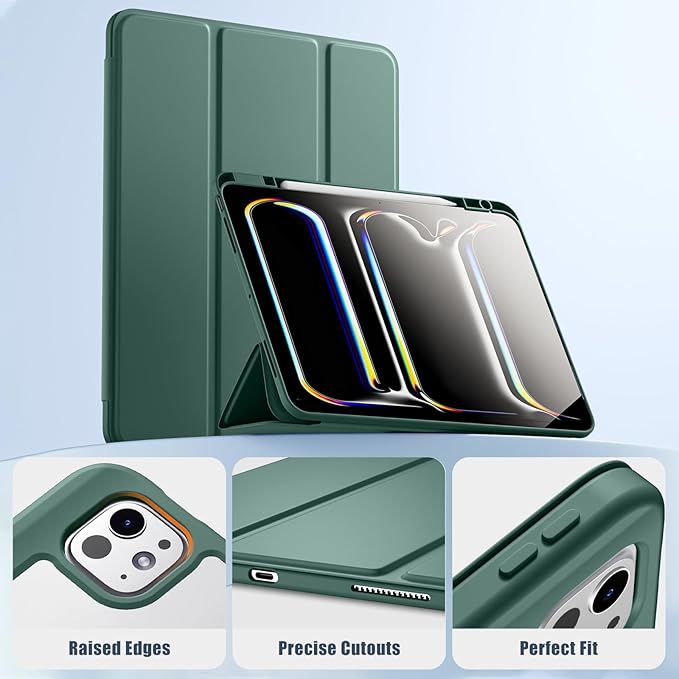 New Compatible with iPad Pro 13 inch Case M5 2025/M4 2024 with Built-in Pencil Holder, Kidopire for iPad Pro 13 Case with Hard Clear Back Shell, Support Pencil Pro, Auto Wake/Sleep, Pine Green