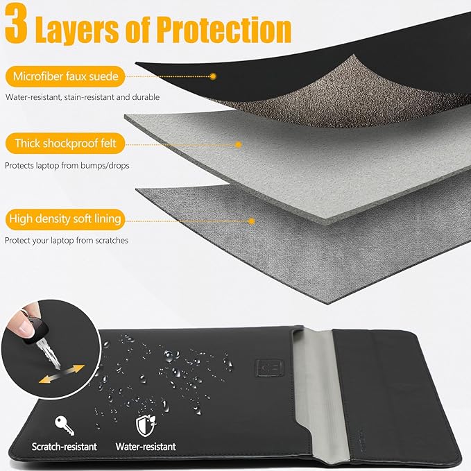 HYZUO 13.3-14 Inch Laptop Sleeve Case with Stand Feature for MacBook Pro 14 M5/M4/M3/M2/M1 2026-2021, MacBook Pro/Air 13.3, 13.5" 13.8" Surface Laptop, HP Spectre X360 13/14, Black