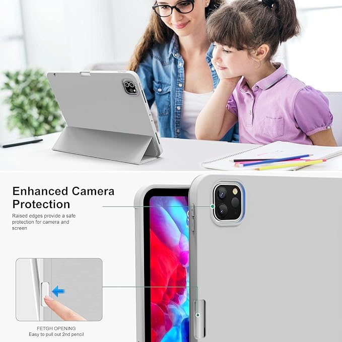 KENKE for iPad Pro 11 Inch Case 4th/3rd/2nd/1st Generation 2022/2021/2020/2018 Magnetic Attachment 2nd Pencil with Right Side Pencil Holder Soft Slim PU Cover Auto Wake/Sleep (Gray)