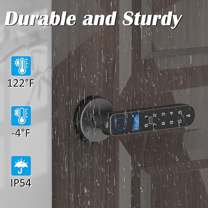 Fingerprint Keyless Entry Bedroom Door Lock with Code RFID Card NFC APP Keypad, Smart Biometric Automatic Interior Door Handle with Lock for Indoor Hotel Pantry Apartment Office Home, Black