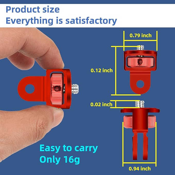 Camera Tripod Mount for Gopro Adapter, 360° Adjustment 1/4-20 Screw Conversion Adapter for GoPro Hero10, Insta360 ONE X3, X2, Go 2, Xiaomi Yi and Other Action Cameras (red)