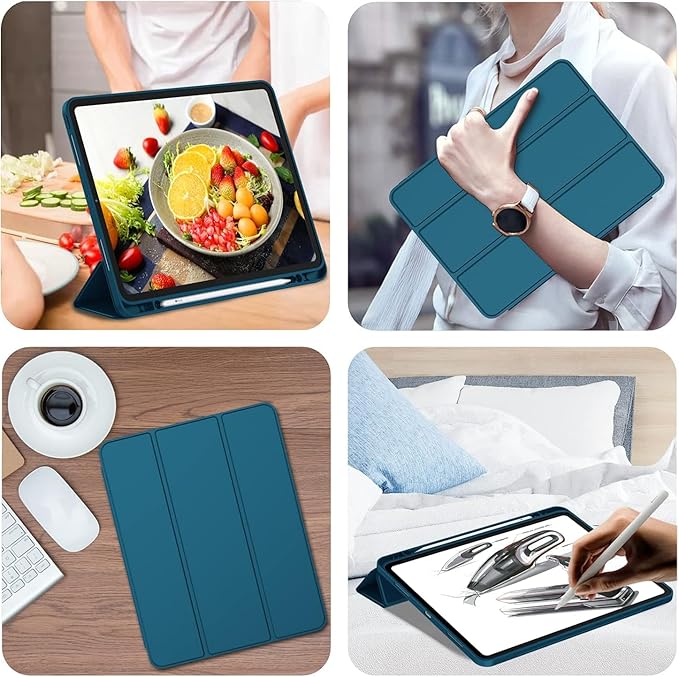 iMieet Case for iPad Pro 11 Inch (M5) 2025 /(M4) 2024 5th Gen, Trifold Stand Smart Cover with Pencil Holder and Soft TPU Back, Auto Wake/Sleep (Teal)