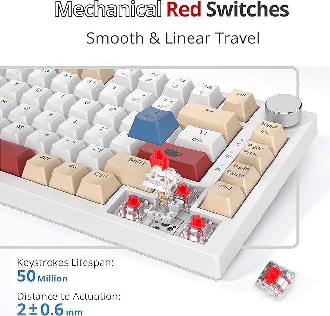 Fogruaden Wired 75% Percent TKL Mechanical Gaming Keyboard, Hot Swappable, Gasket Mount, Creamy Linear Red Switch, RGB Backlit, Sound Absorbing Pads, NKRO, Compact, Custom Keyboard
