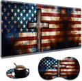 Extended Non-Slip Mouse Pad + Mouse Wrist Rest + Lace-Shaped Coaster Set, Ergonomic Design, Suitable for Desk and Home Gaming Table Mat, American Flag Cross