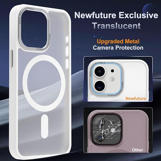 Newfuture Designed for iPhone 11 Case with Strong Magnetic [13 FT Military Drop Protection] [Compatible with Magsafe] Slim Translucent Matte Shockproof with Anti-Fingerprint Phone Case, Frosted White
