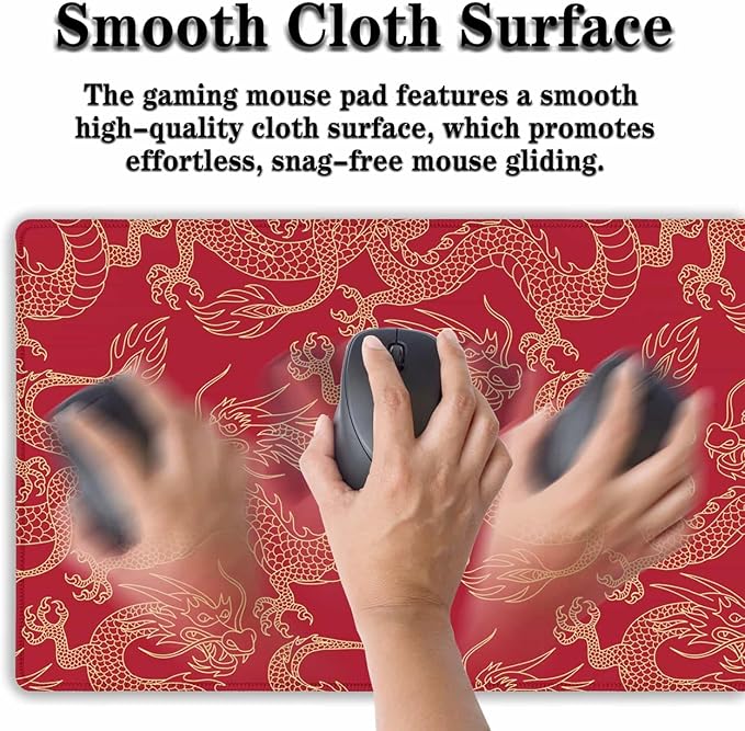 Keyboard Pad Red, Gaming Mousepad Desk Pad Big Mouse Pads Desk Decor for Men, 900X400 Mouse Pad Waterproof Non-Slip Rubber Base, 35.4 X 15.7 inch for Work/Game/Office/Home Chinese Dragon