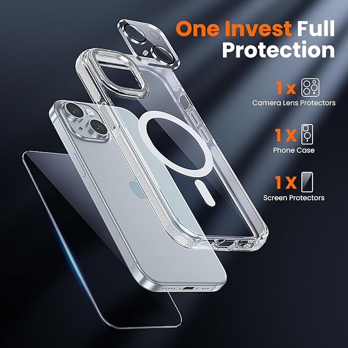 toushion 3 in 1 for iPhone 15 Plus Case Clear with MagSafe, Yellowing-Resistant Acrylic Back, Shockproof Guard Corners, Military-Grade Protection for iPhone 15 Plus Phone Case 6.7 inch Clear Bumper