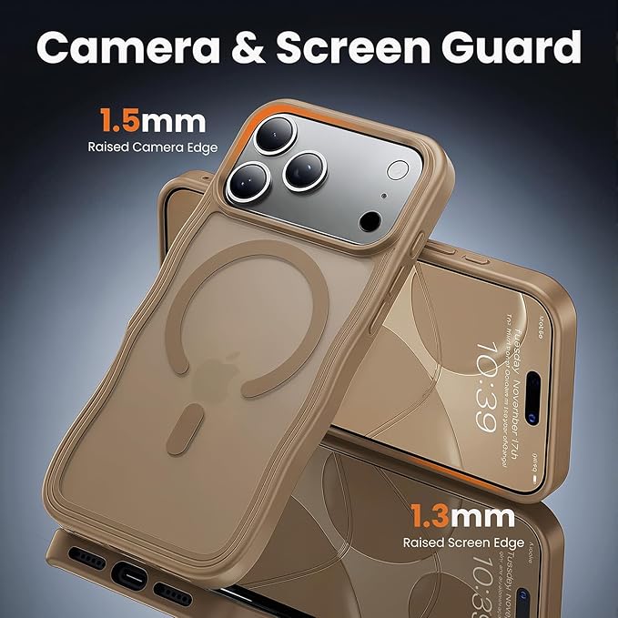 toushion for iPhone 17 Pro Case Cute Brown,Fits MagSafe,Matte Skin Feeling Back,Curly Wave Edge,Slim & Durable & Stylish,Cover Military-Grade Protection