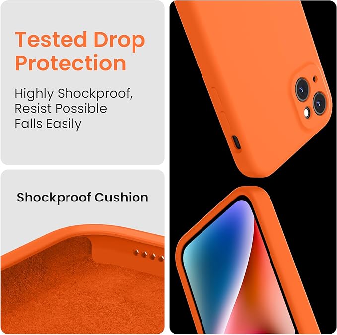 FireNova Designed for iPhone 13 Case, Silicone Upgraded [Camera Protection] Phone Case, Soft Anti-Scratch Microfiber Lining Inside, 6.1 inch, Neon Orange