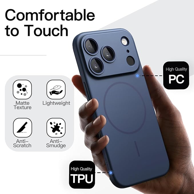 JETech Magnetic Slim Case for iPhone 17 Pro Max 6.9-Inch, Compatible with MagSafe, Ultra-Thin Lightweight Minimalist Phone Cover with Matte Finish and Full Camera Lens Protection (Dark Blue)