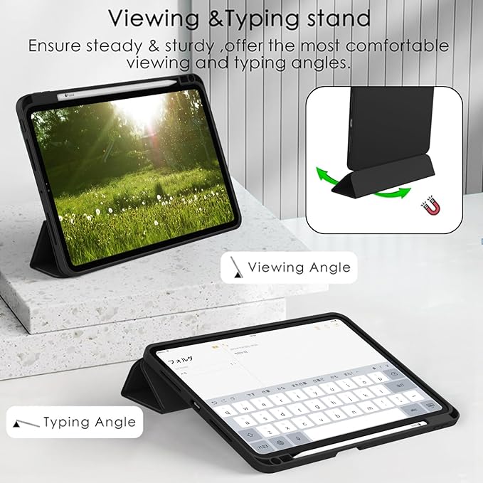 ZryXal iPad Pro 11 Inch Case (M5) 2025/ (M4) 2024 (Model: A3357,A3358,A3359,A2836/A2837/A3006), Trifold Stand Smart Cover with Pencil Holder and Soft TPU Back, Auto Wake/Sleep (Black)