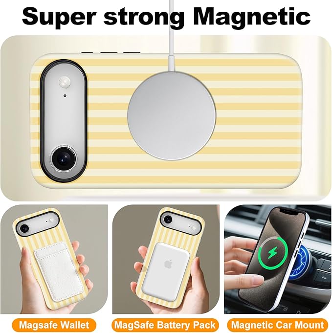Magnetic for iPhone 17 Air Case Cute Stripes Phone Case, Shockproof Slim TPU and Hard PC Protective Phone Cover Compatible with MagSafe Designed for Women Girls, Pink and White