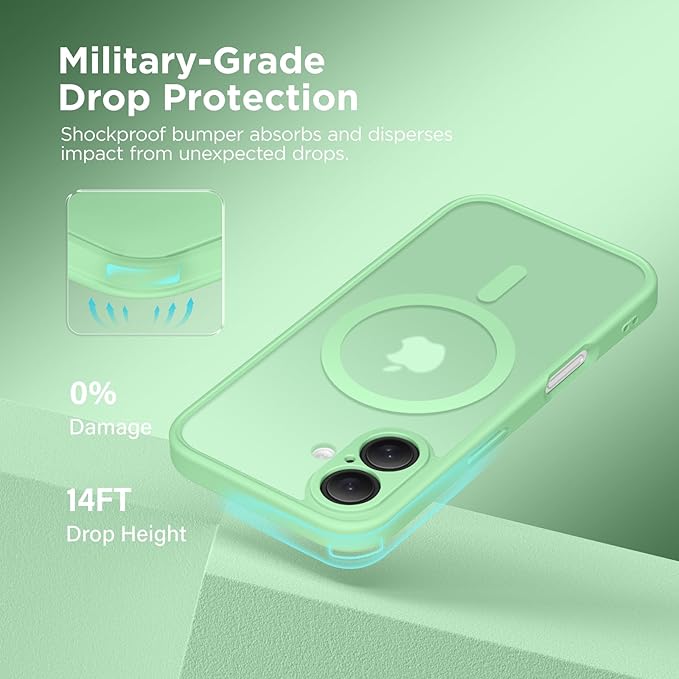 CAPRARO Magnetic Compatible with iPhone 16 Case, Upgraded [Full Camera Protection] [Compatible with MagSafe] Protective Translucent Matte Women Girl Phone Case Cover, Bamboo Green