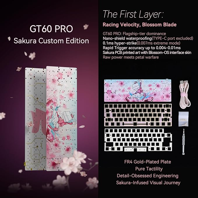 GATERON x Sikakeyb Sakura TKL Magnetic Gaming Keyboard, Adjustable Actuation-Compatible with GH60-60% 61 Keys-Esports RGB PBT Keycaps USB-C Collab Limited Edition Set (Sakura Full Set)