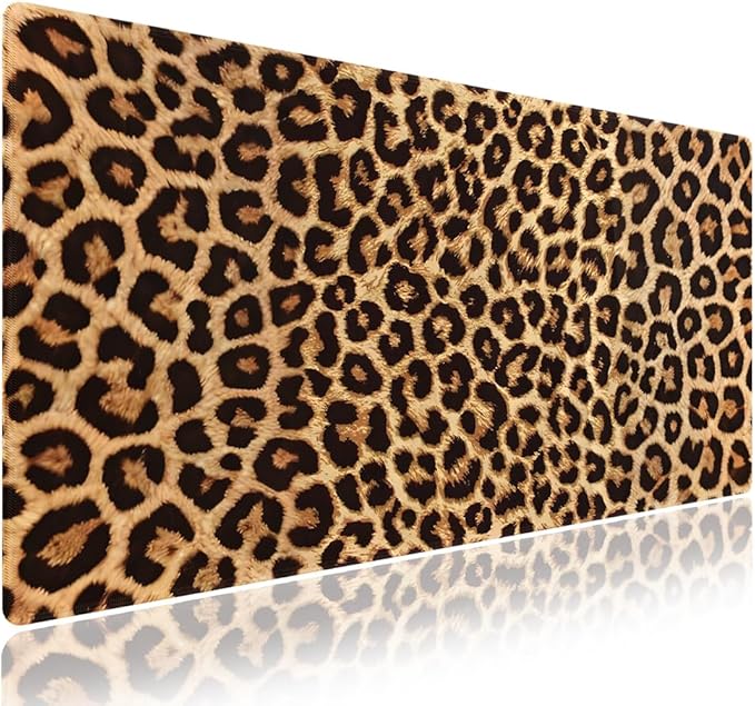 Extra Large Gaming & Office Mouse Pad (31.5" x 11.8") – Vintage Retro Leopard Print, Premium Anti-Slip XXL Desk Mat with Durable Stitched Edges