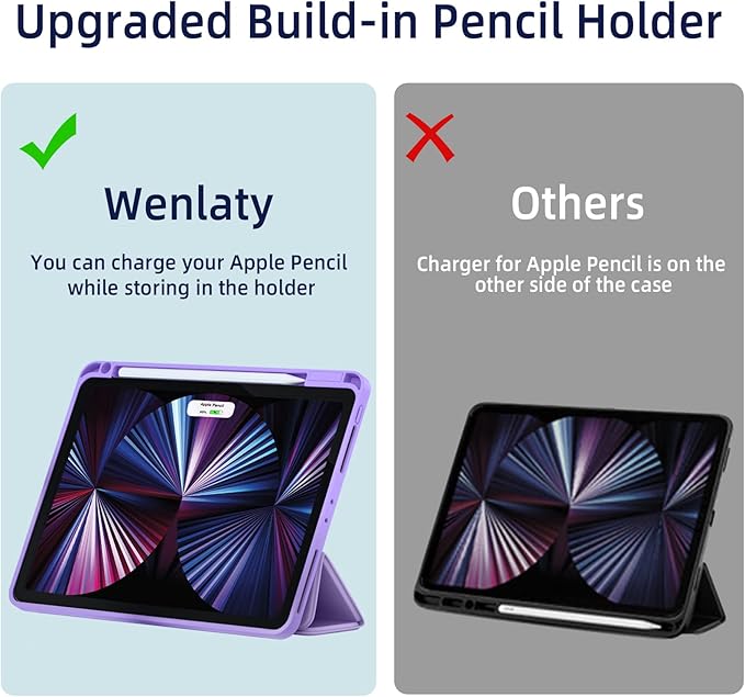 Wenlaty Case Compatible with iPad Pro 11 Inch 4th/3rd/2nd Generation with Pencil Holder, for iPad Pro Case 11 Inch 2022/2021/2020, Slim Protective Cover with Soft TPU Back, Auto Wake/Sleep, Lavender
