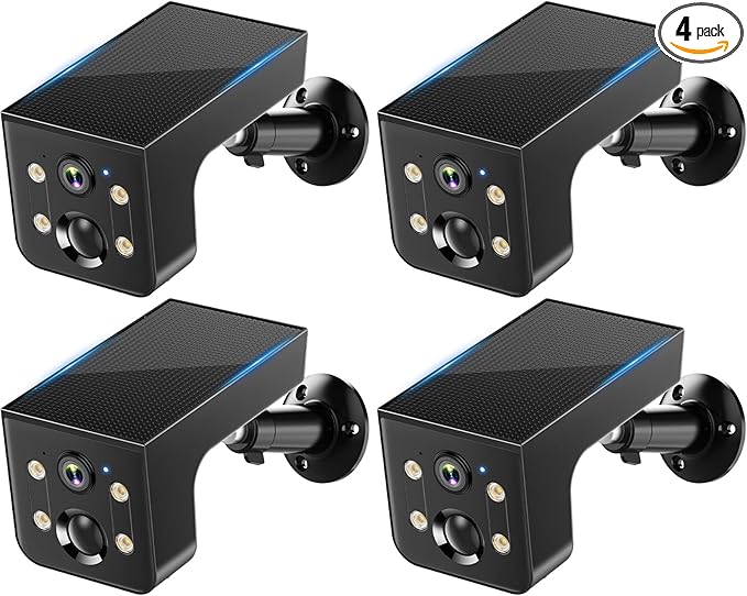 Thybro Solar Outdoor Wireless Camera 4 PCS - 2K HD, AI Motion Detection, Easy Setup, WiFi, Color Night,Outdoor Surveillance for Yard & Driveway, Black