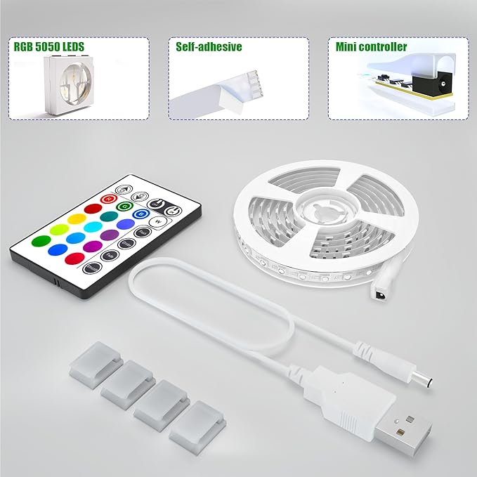 Tv Led Backlight, Maylit 8.2ft Led Strip Lights for 40-60in Tv, USB Powered Tv Lights kit with Remote, RGB Bias Lighting for Room Decor