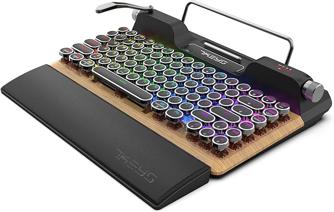 7KEYS Retro Typewriter Mechanical Gaming Keyboard, Vintage Style Computer Keyboard with Wireless Bluetooth5.0/Wired/2.4G, True RGB Backlight, Compatible with PC/Laptop/Tablet/Phone (Linear Switch)