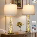 Rinweey 27.5" Clear Glass Table Lamp Set of 2 with Night Light,Bedside Lamps with USB Ports and AC Outlet, Modern Nightstand Lamps Retro Farmhouse lamp for Bedroom Living Room